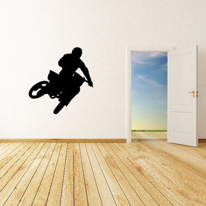 Black dirt bike rider silhouette wall decal