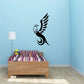 Eagle swirl tail wall decal, black bird with curling tail feathers
