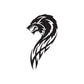 Menacing wolf decal, black tribal-style profile head