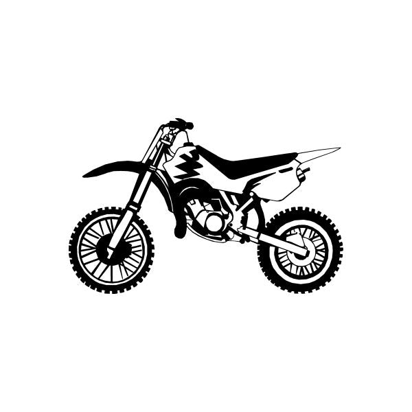 Side-view dirt bike decal sticker with black and white motorbike silhouette