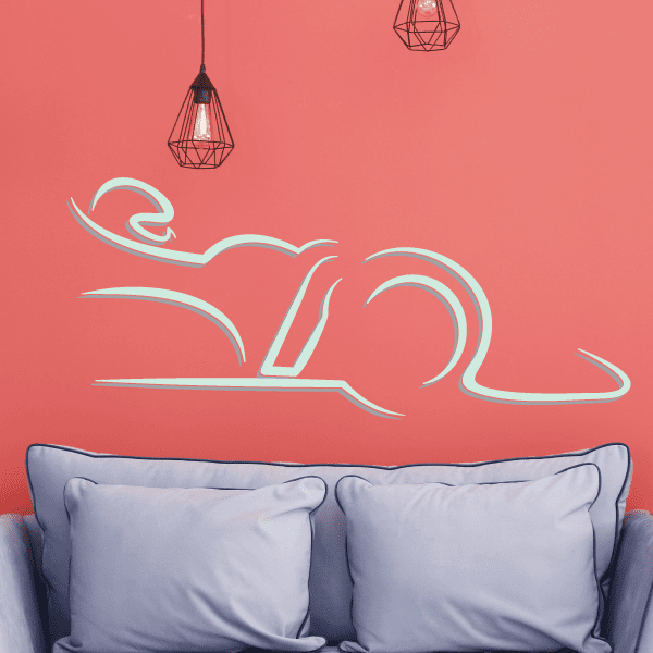 Racing car line drawing wall sticker with aqua and white outline