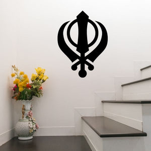Sikhism decal sticker with black trident symbol and two curved rings