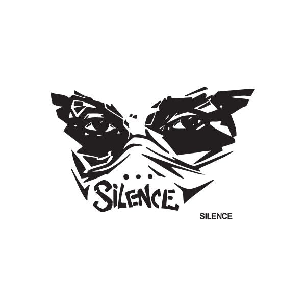 Silence graffiti decal with stylized cat face and “SILENCE” text