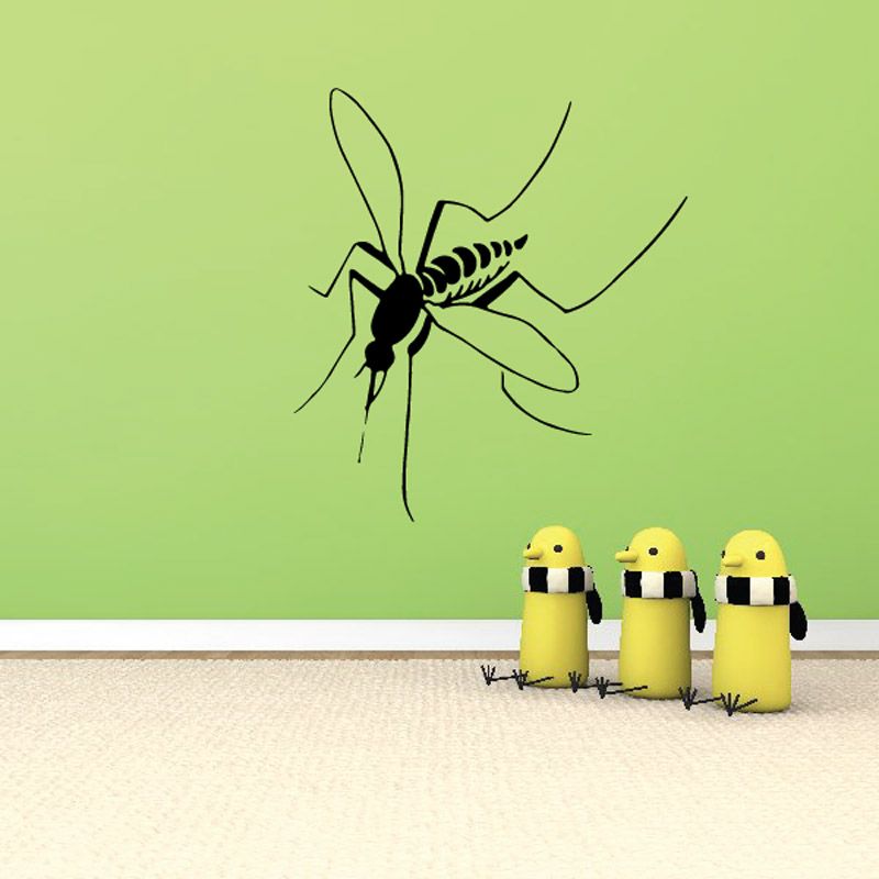 Mosquito wall decal with black-green mosquito and three yellow cartoon insects