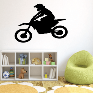 Dirt bike rider decal, black silhouette of a rider on a motocross bike
