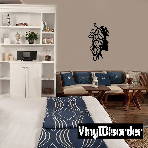 Tribal hair face wall decal, black silhouette