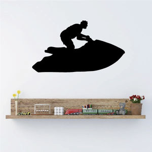 Jet ski rider silhouette decal in black, side view of rider on personal watercraft