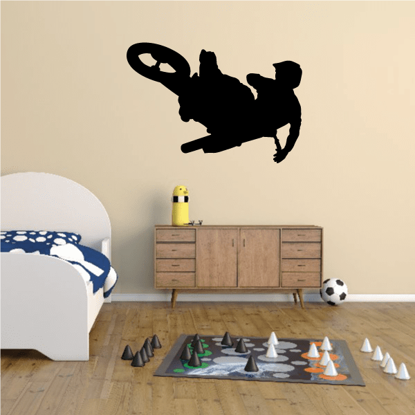 Dirt bike decal sticker with black silhouette whip rider