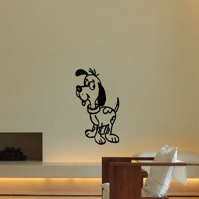 Cartoon dog wall decal sticker, black outline with gray body and floppy ears.