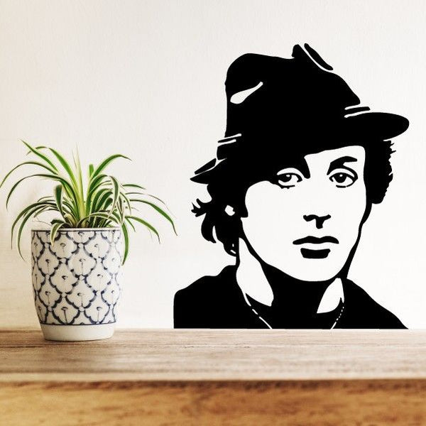 Silhouette wall decal of a man with hat, black and white portrait style