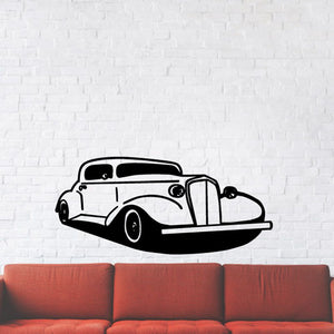 Black vintage car wall decal with side view silhouette