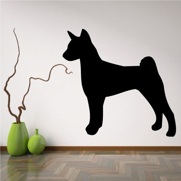 Black Basenji dog wall decal with standing profile silhouette