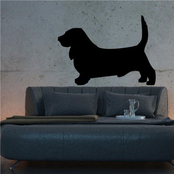 Basset hound decal with solid black standing dog silhouette