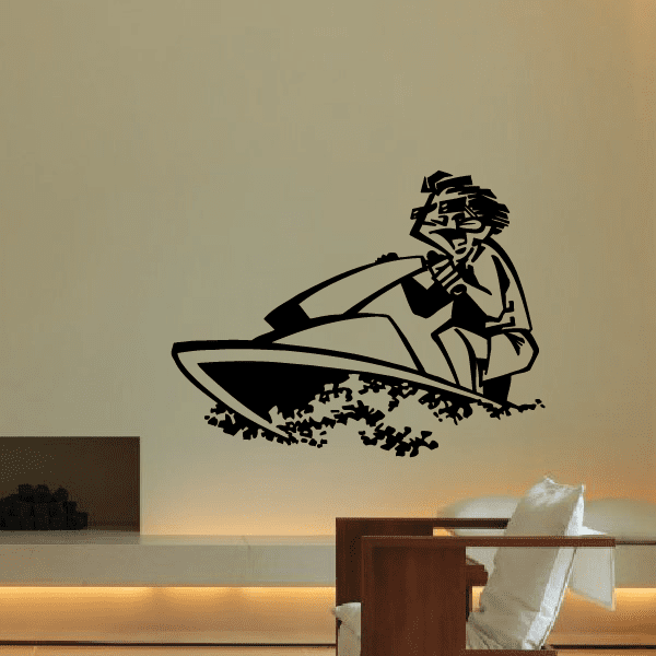 Cartoon jet ski decal with rider silhouette