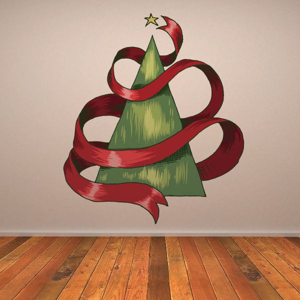 Image of Simple Christmas Tree with Ribbon Printed Decal