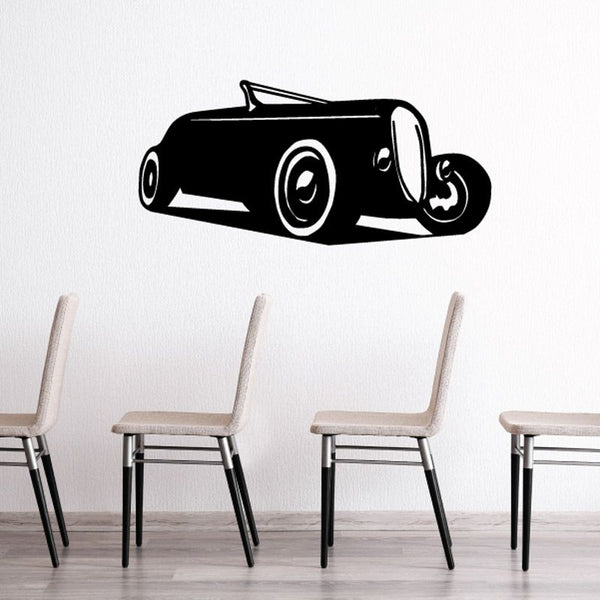 Classic Ford convertible decal: black car silhouette with white outline
