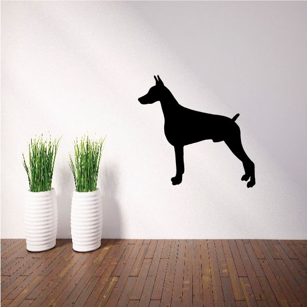 Black Doberman Pinscher decal silhouette with simple standing pose