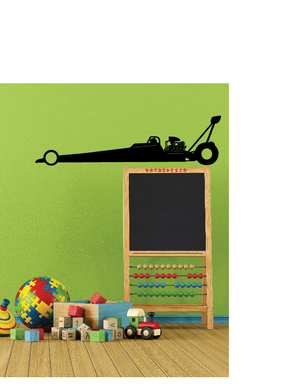 Dragster decal graphic with long racing vehicle silhouette and wheels