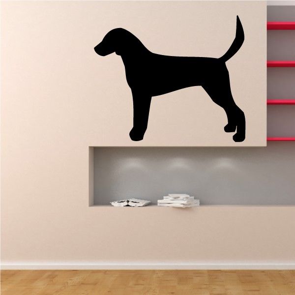 Black hound dog decal silhouette with raised tail