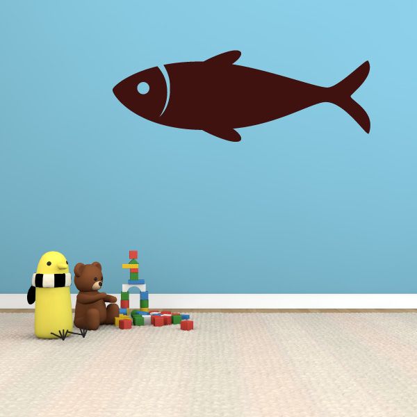 Freshwater fish decal with dark maroon fish silhouette and blue eye dot