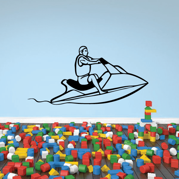 Jet skier decal, black outline with light blue fill