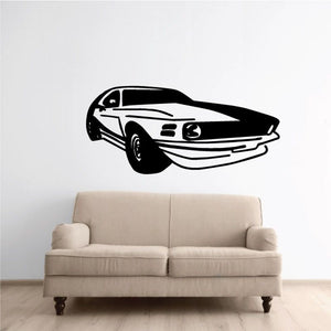 Black-and-white Mustang car decal sticker with side profile and front grille