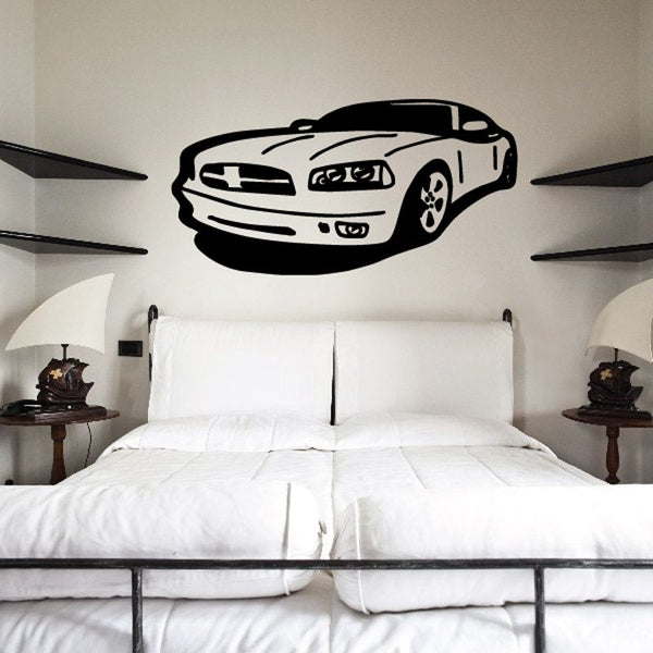 Dodge Charger wall decal, black and white outline car design