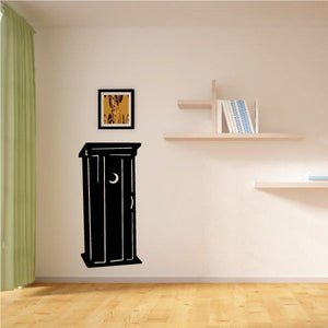 Black outhouse wall decal with vertical columns and a door opening