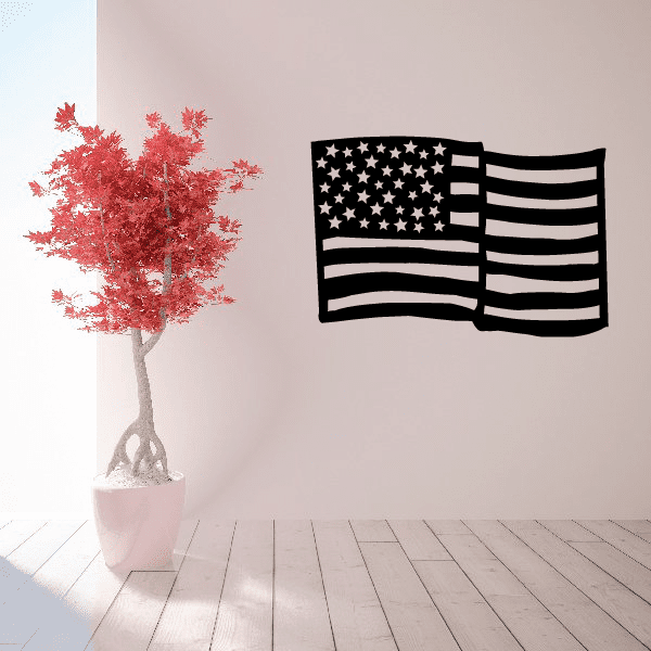 Wavy American flag decal with star field and striped design