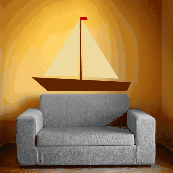 Sailboat printed wall decal with simple sail and red flag