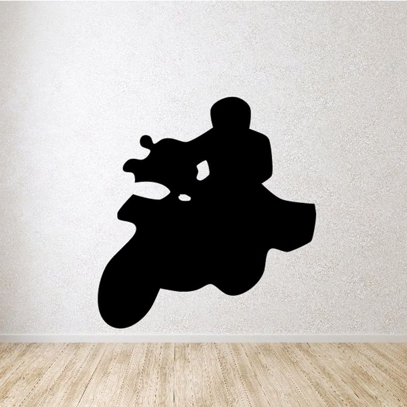 Bike rider on motorcycle wall decal in black, bold silhouette