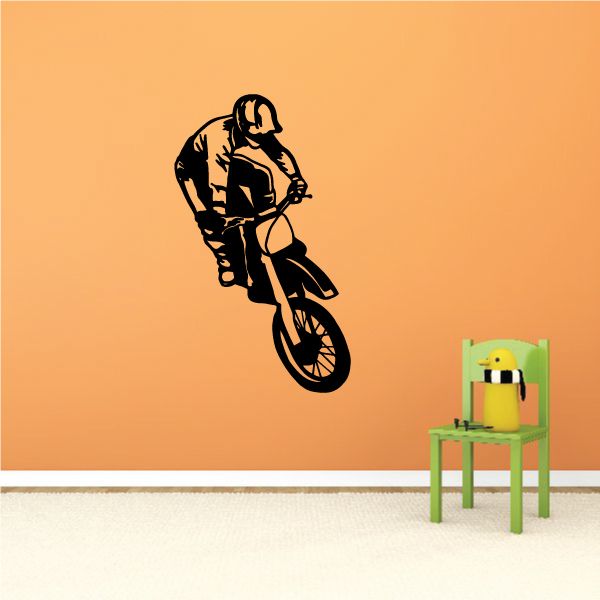 Dirt bike stoppie decal featuring a rider balancing on the rear wheel