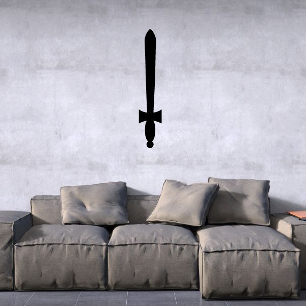 Black sword wall decal with a vertical blade and crossguard silhouette