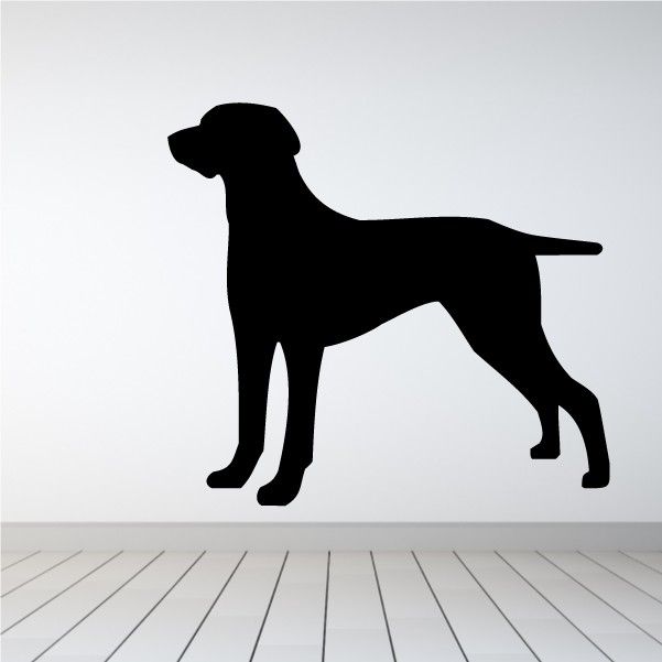 Black Weimaraner dog decal with standing side silhouette, simple outline.