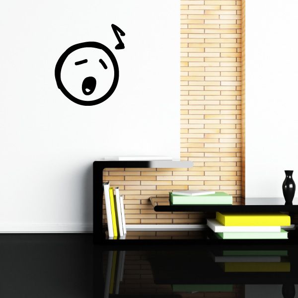 Vinyl wall decal: black emoticon face with music note