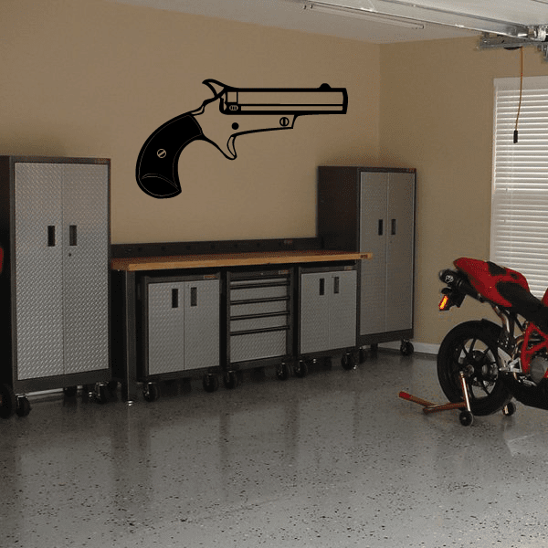 Single barrel derringer wall decal featuring a black revolver outline