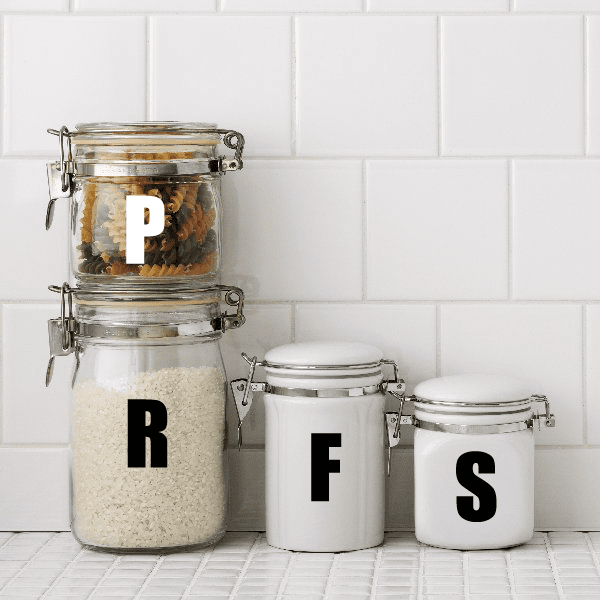 Single-letter die-cut decal set with letters P, R, F, S