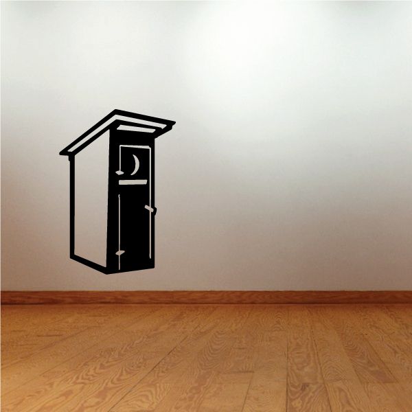 Single outhouse wall decal, black outline with door and window details