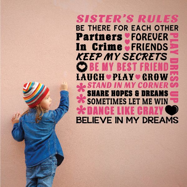 Image of Sisters Rules Word Collage Wall Decal