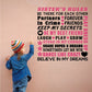 Sister's Rules word collage wall decal with pink and black lettering and hearts
