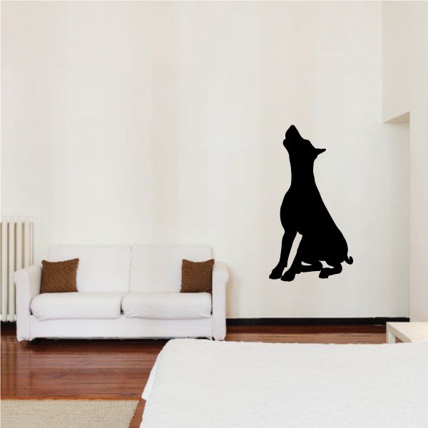 Sitting and begging doberman pinscher wall decal, black silhouette