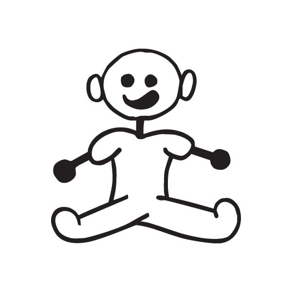Sitting baby decal sticker, black-and-white cartoon baby with arms out and legs crossed