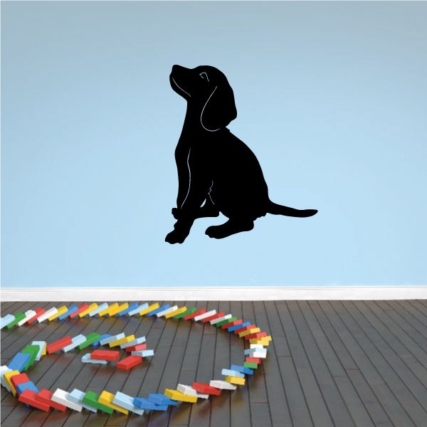 Sitting beagle decal, black silhouette with detailed ears and tail