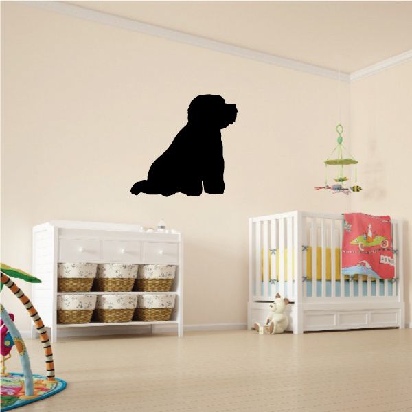 Sitting Bichon Frise wall decal with black sitting dog silhouette