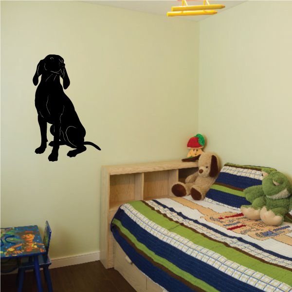 Sitting coonhound dog decal, black dog silhouette