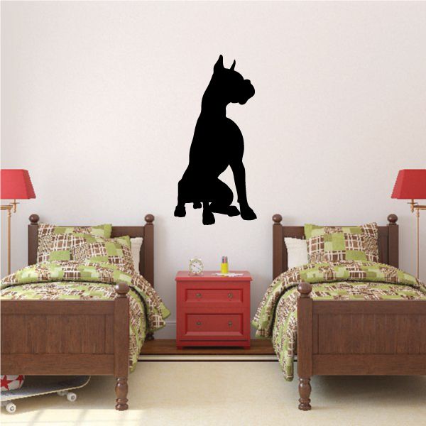 Boxer dog wall decal, black sitting dog silhouette