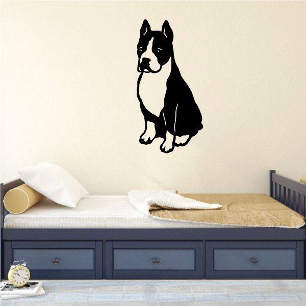 Sitting boxer puppy decal, black and white dog silhouette on wall