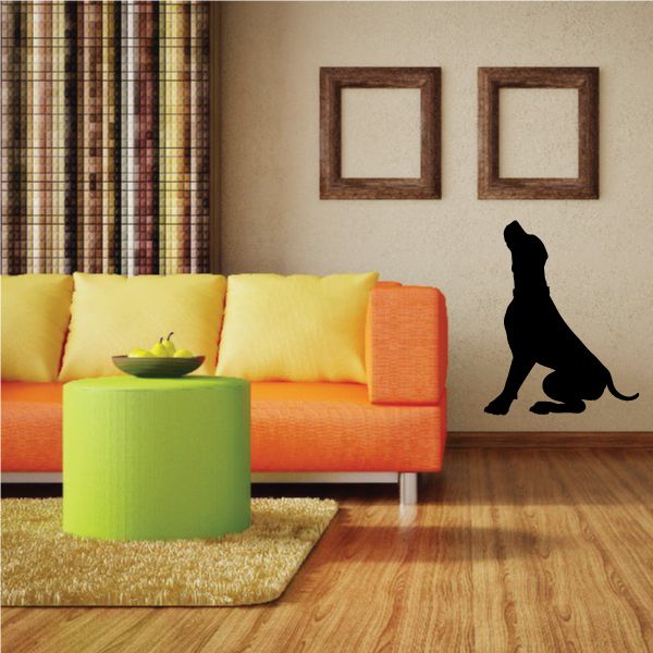 Sitting coonhound decal, black dog silhouette sitting on wall