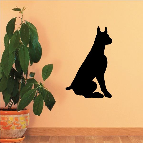 Sitting Doberman Pinscher vinyl wall decal, black dog silhouette