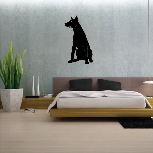 Sitting Miniature Pinscher dog decal, black silhouette